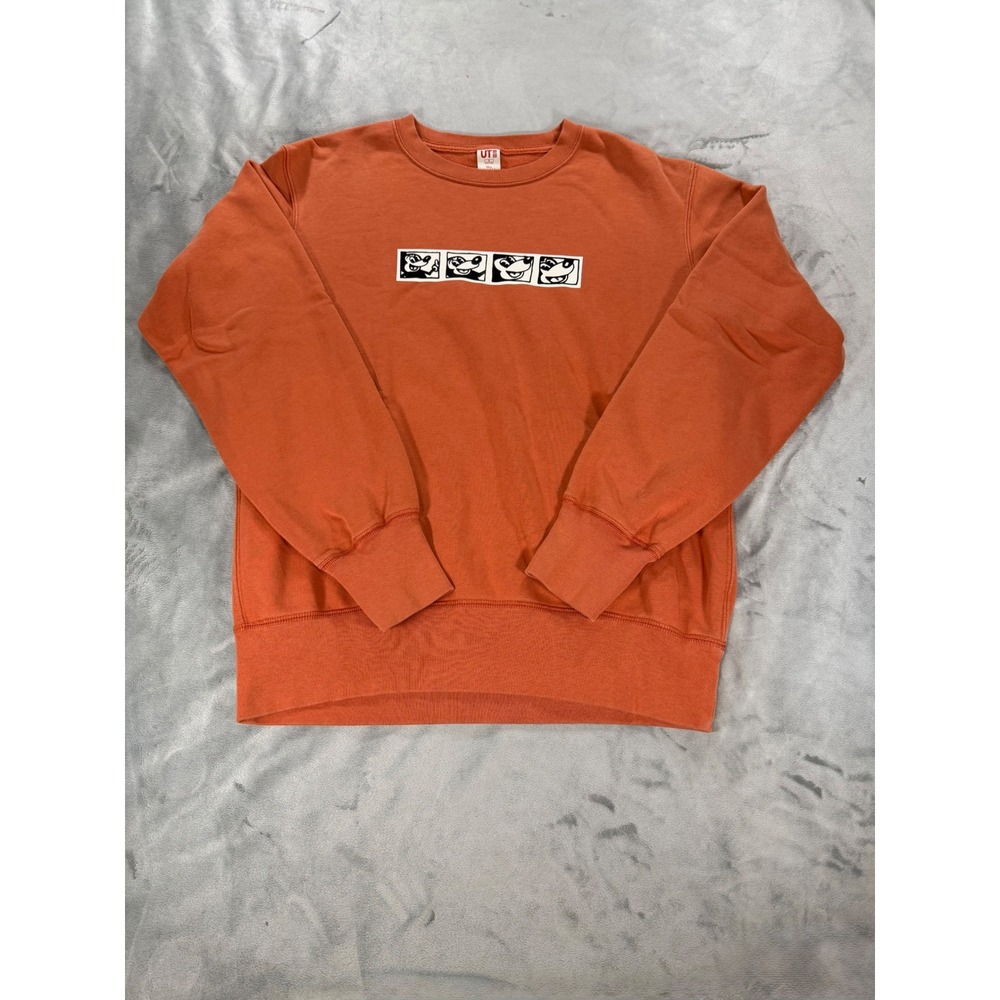 Uniqlo X Mickey Mouse/Keith Haring Size Small Orange Fleece Crew Neck Pullover
